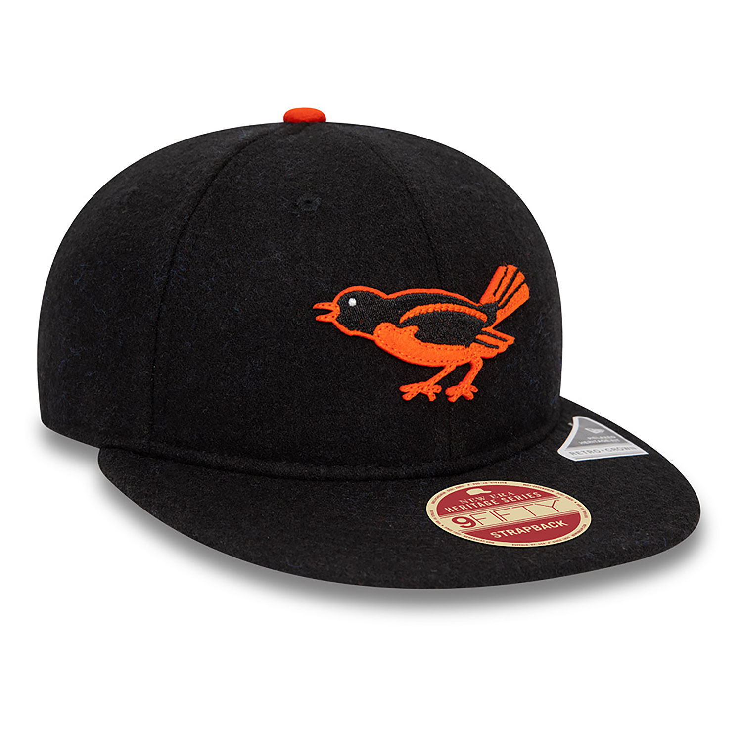 Baltimore Orioles Heritage Series Black Retro Crown 9FIFTY Strapback Cap