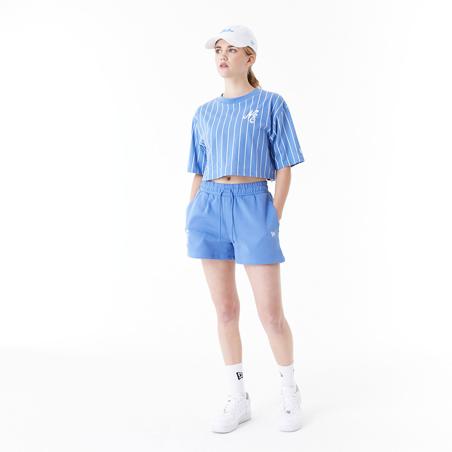 New Era Pinstripe Blue Womens Crop T-Shirt