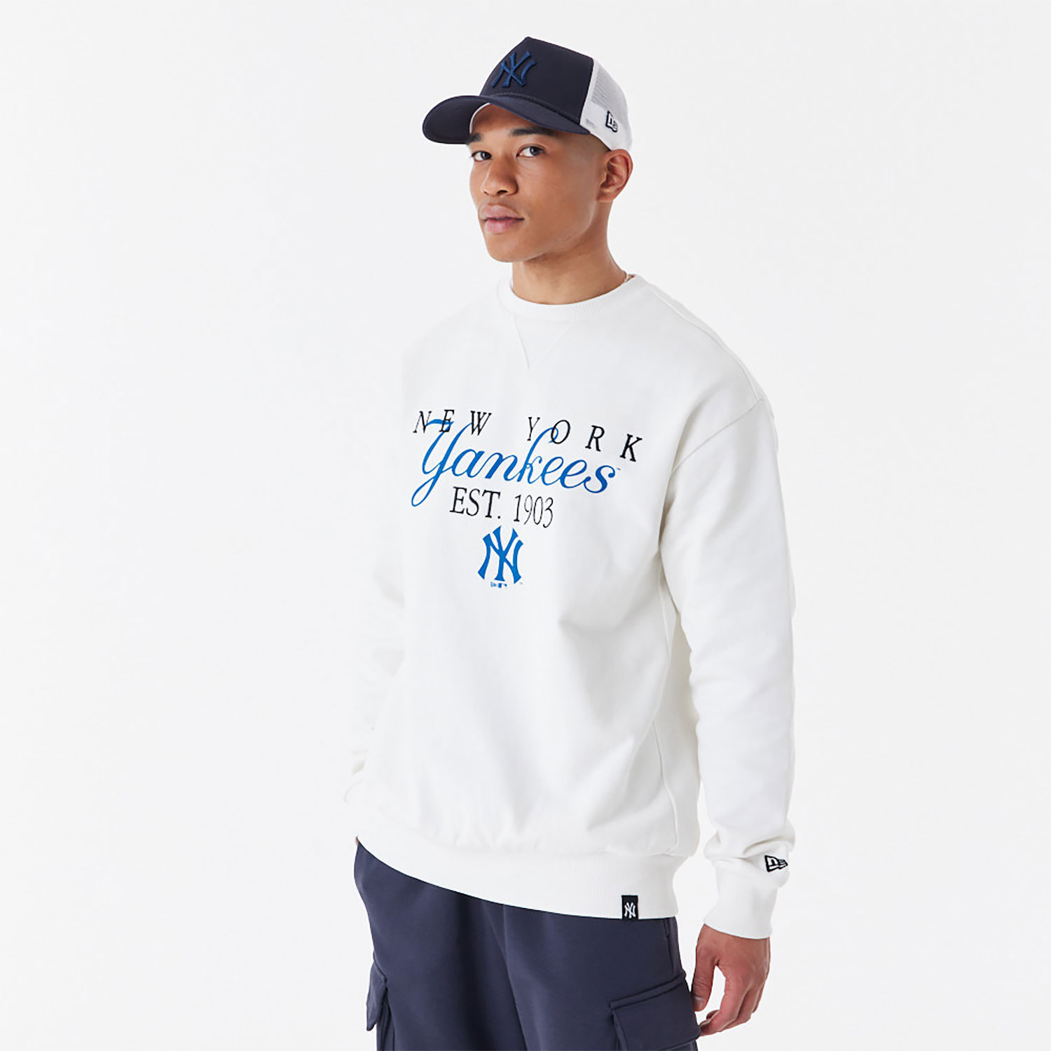 New York Yankees MLB Lifestyle Off White Crew Neck Sweatshirt