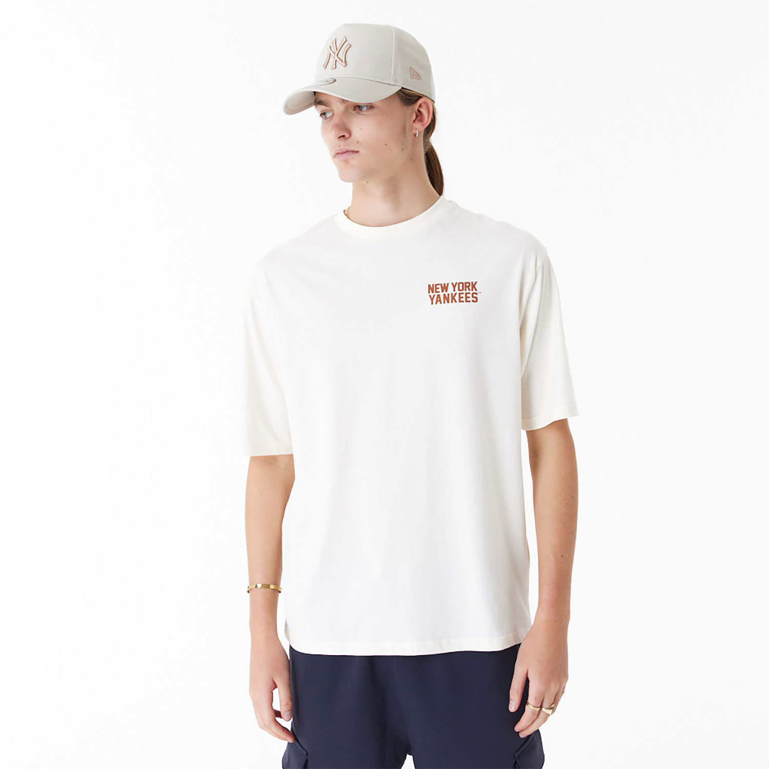 New York Yankees MLB Wordmark White Oversized T-Shirt