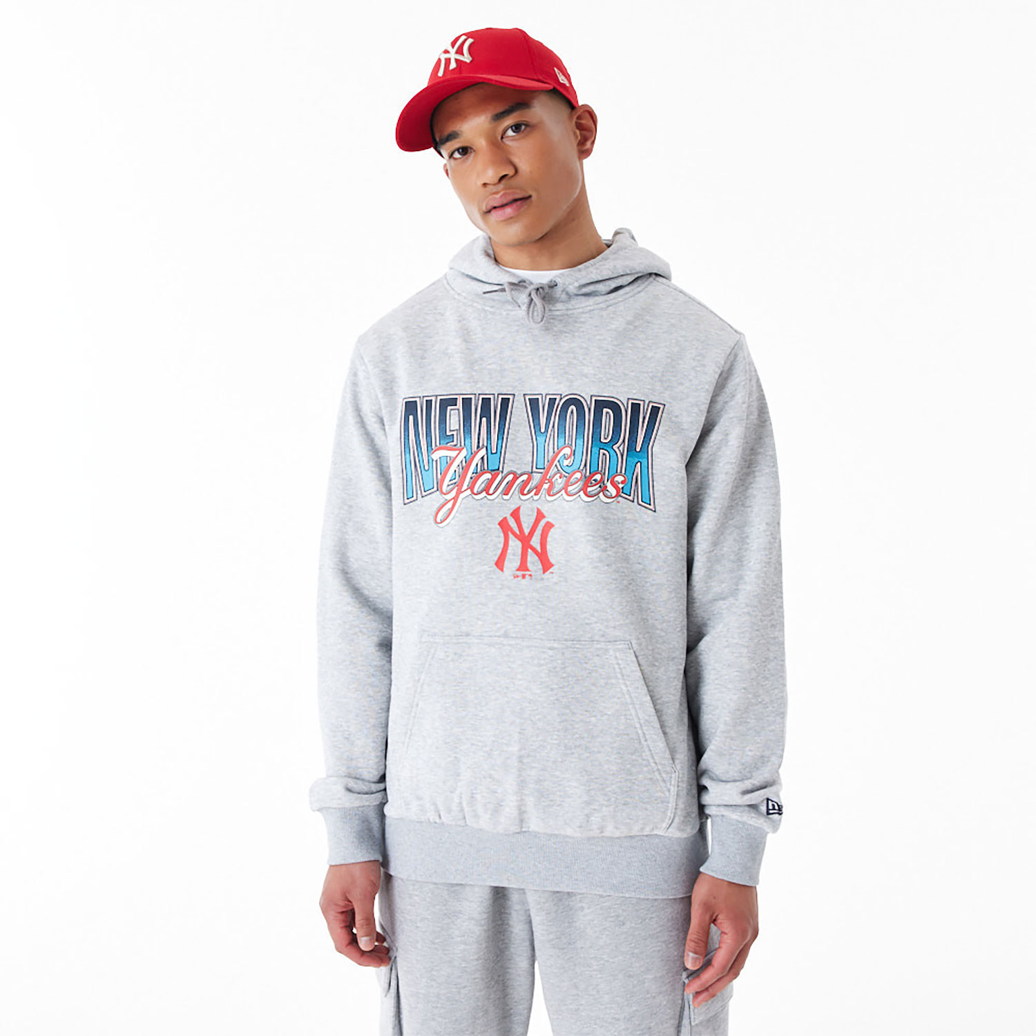 New York Yankees MLB Gradient Graphic Grey Pullover Hoodie