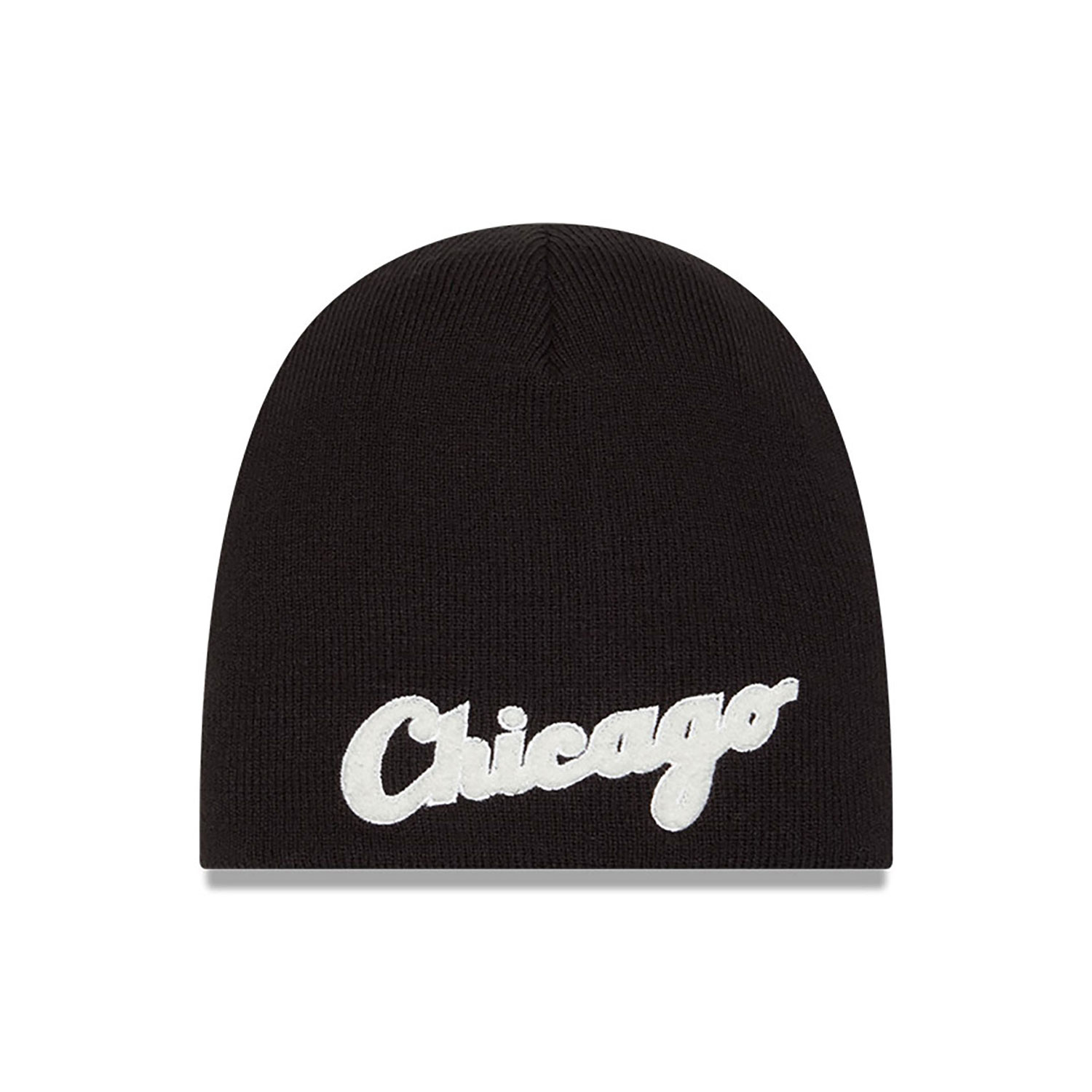 Chicago White Sox Chenille Script Black Thin Knit Beanie Hat