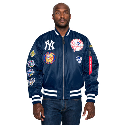 Product of the Streets LEATHER SLEEVES Varsity Jacket (Yankee Blue