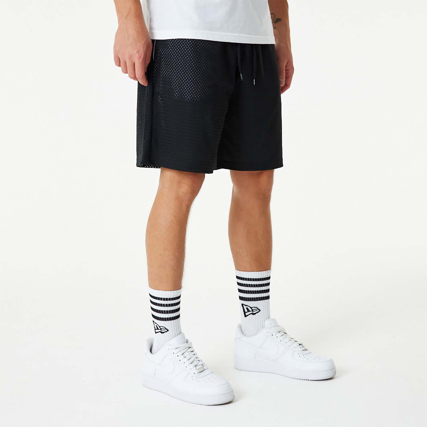 New Era Black And White Mesh Shorts
