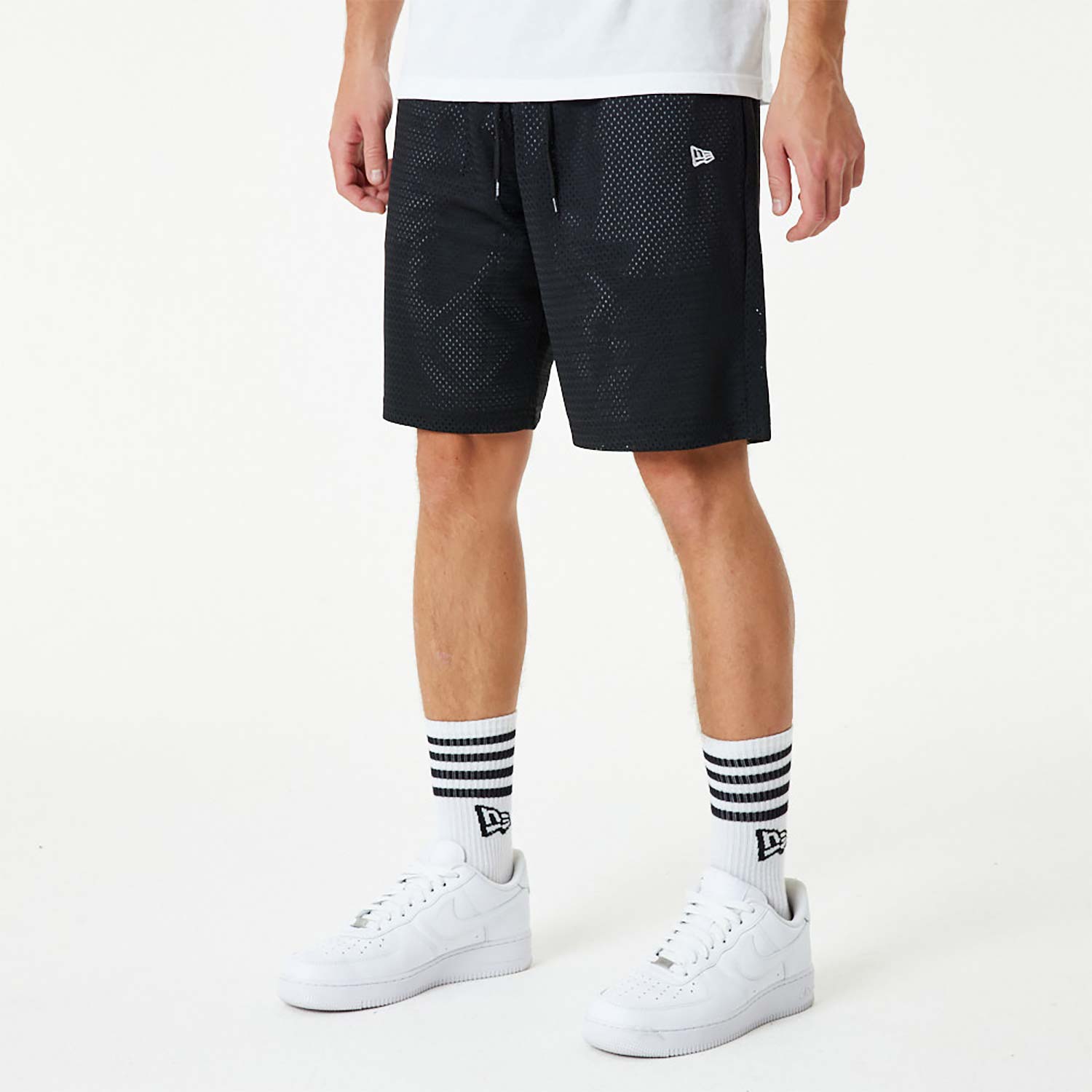 New Era Black And White Mesh Shorts