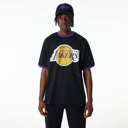LA Lakers NBA Logo Oversized White Mesh T-Shirt
