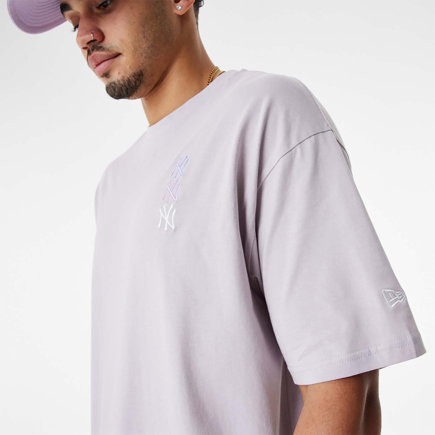 New York Yankees MLB Stacked Logo Purple Oversized T-Shirt