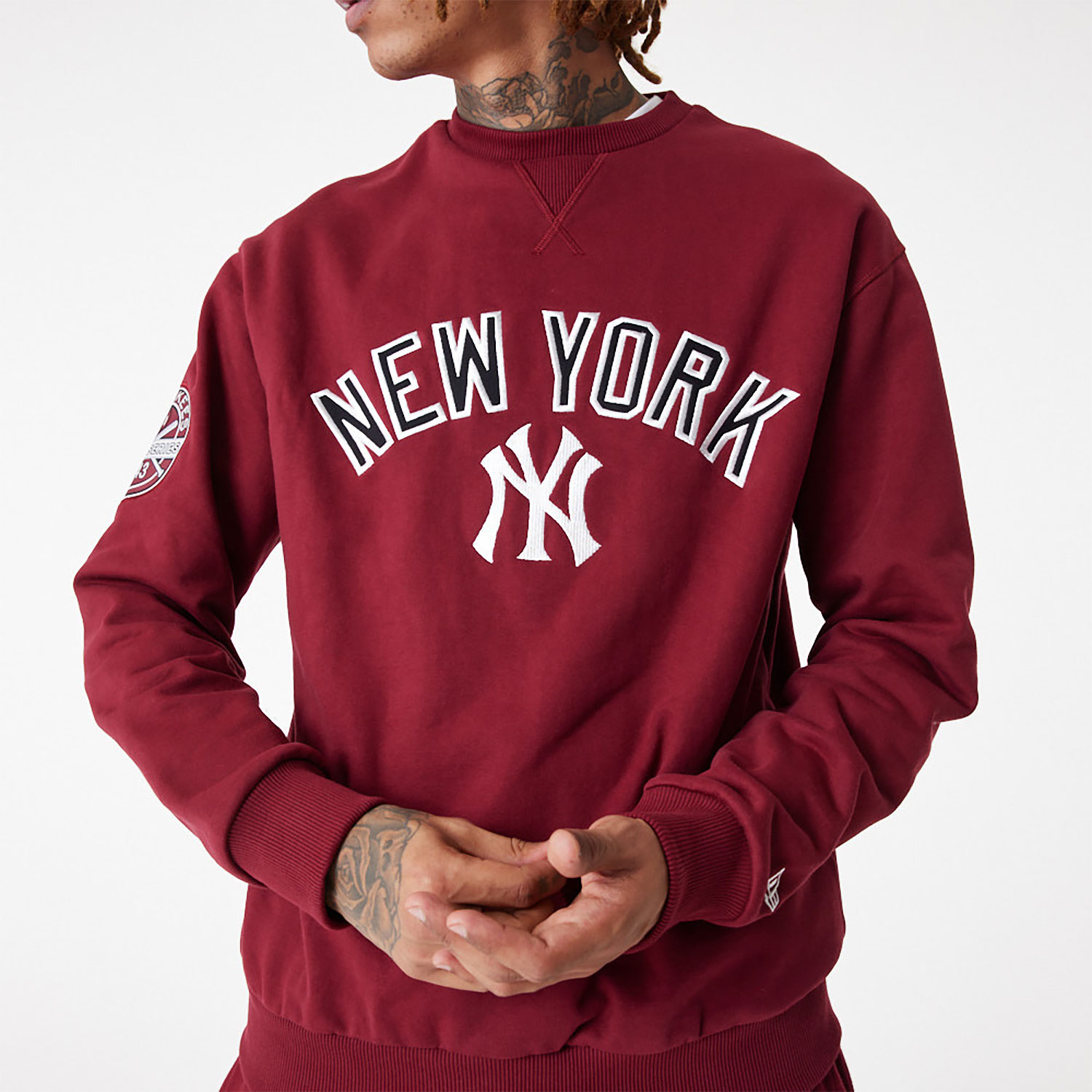 New York Yankees MLB Large Logo Dark Red Crew Neck Sweatshirt