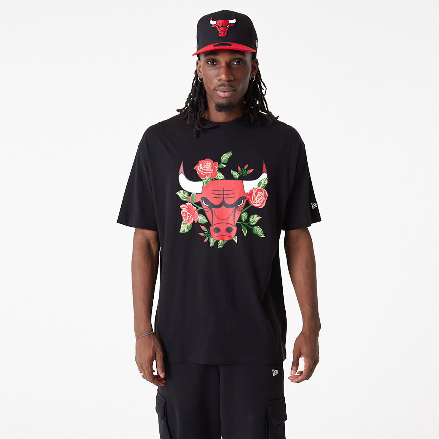 Chicago Bulls Floral Graphic Black Oversized T-Shirt