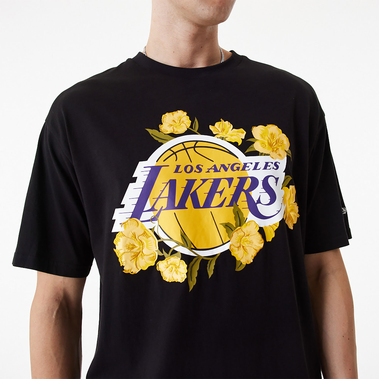 LA Lakers NBA Floral Graphic Black Oversized T-Shirt
