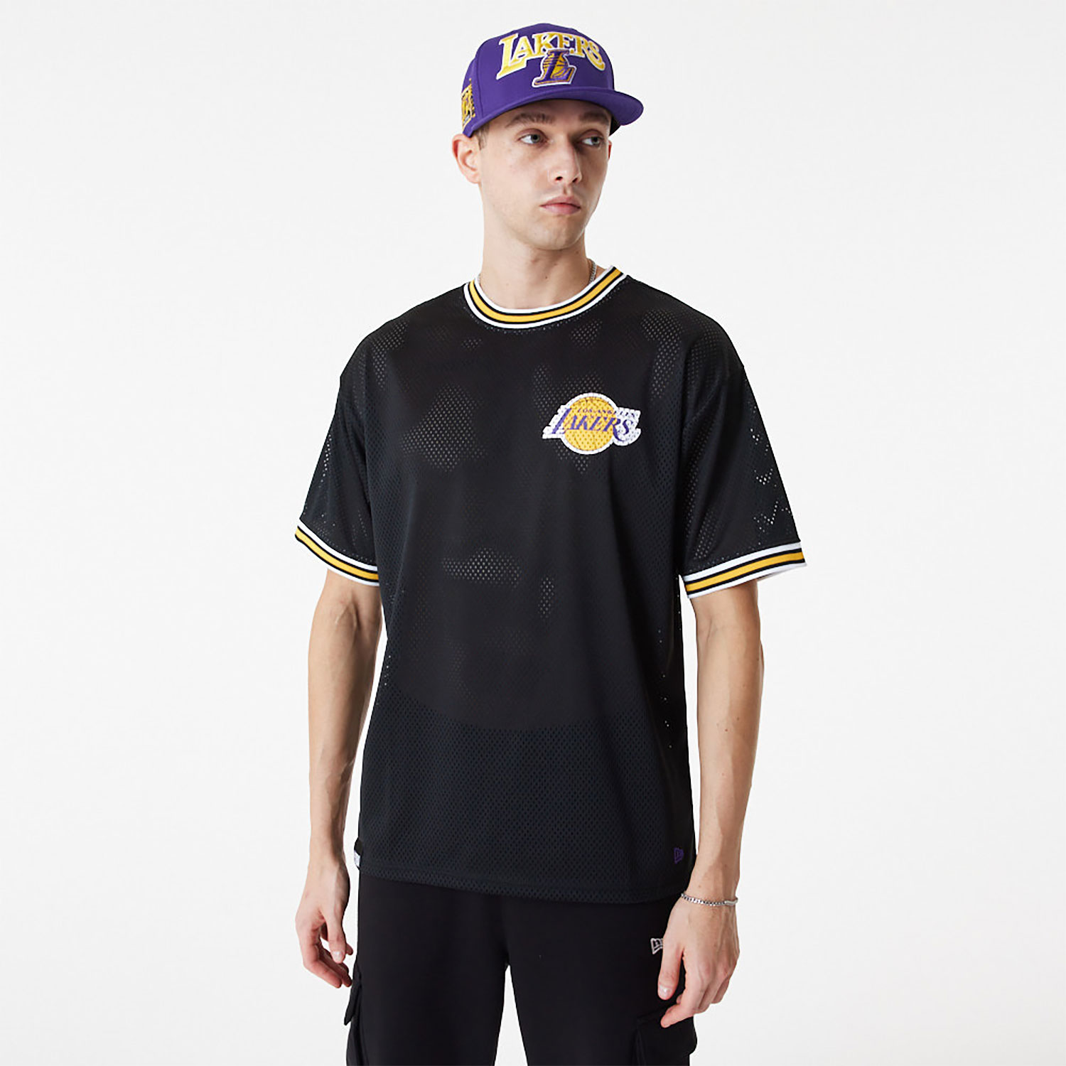 LA Lakers NBA Lifestyle Black Oversized Mesh T-Shirt