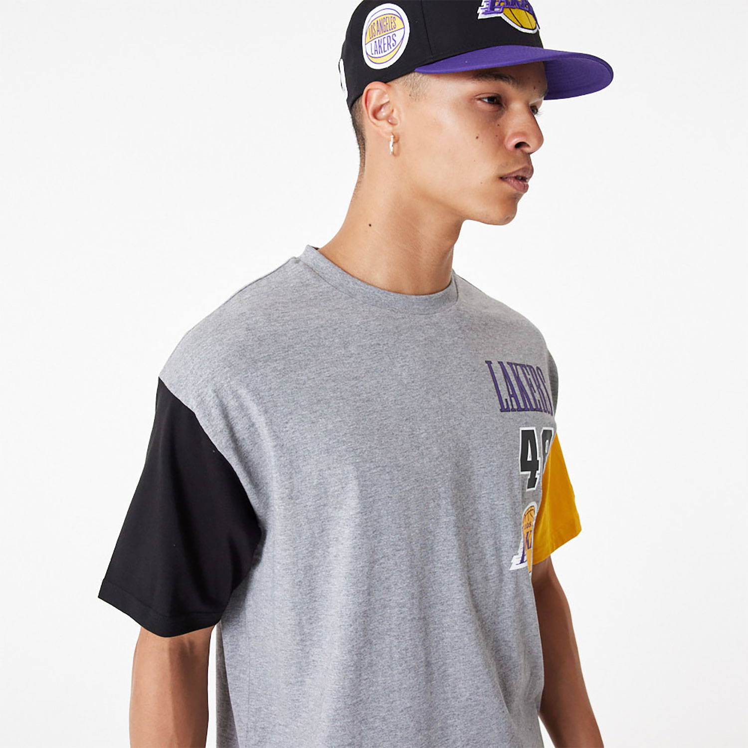 LA Lakers NBA Cut Sew Grey Oversized T-Shirt