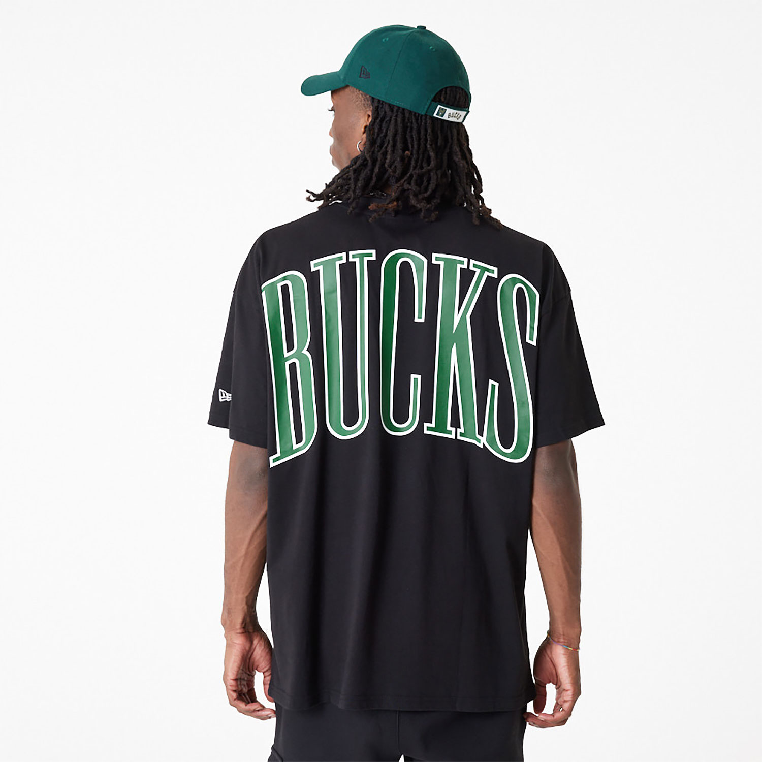 Milwaukee Bucks NBA Arch Wordmark Black Oversized T-Shirt