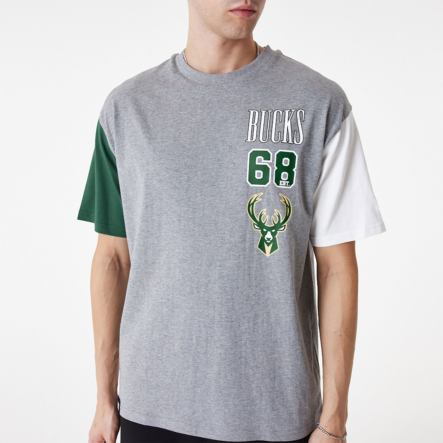 Milwaukee Bucks NBA Cut Sew Grey Oversized T-Shirt
