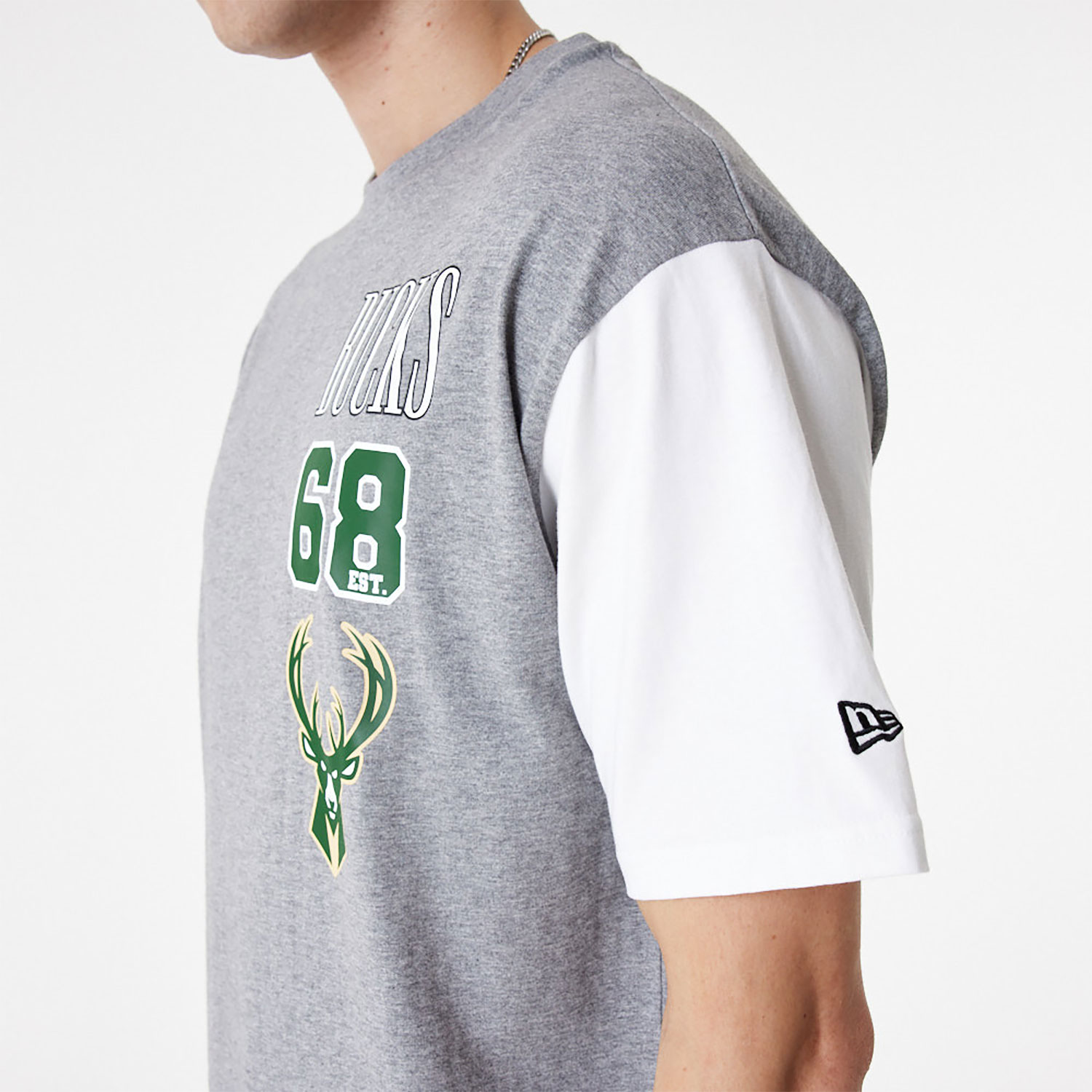 Milwaukee Bucks NBA Cut Sew Grey Oversized T-Shirt