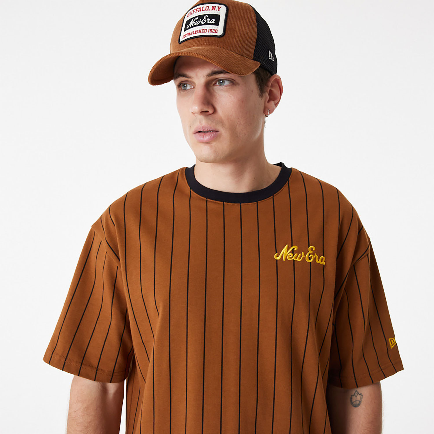 New Era Pinstripe Brown Oversized T-Shirt