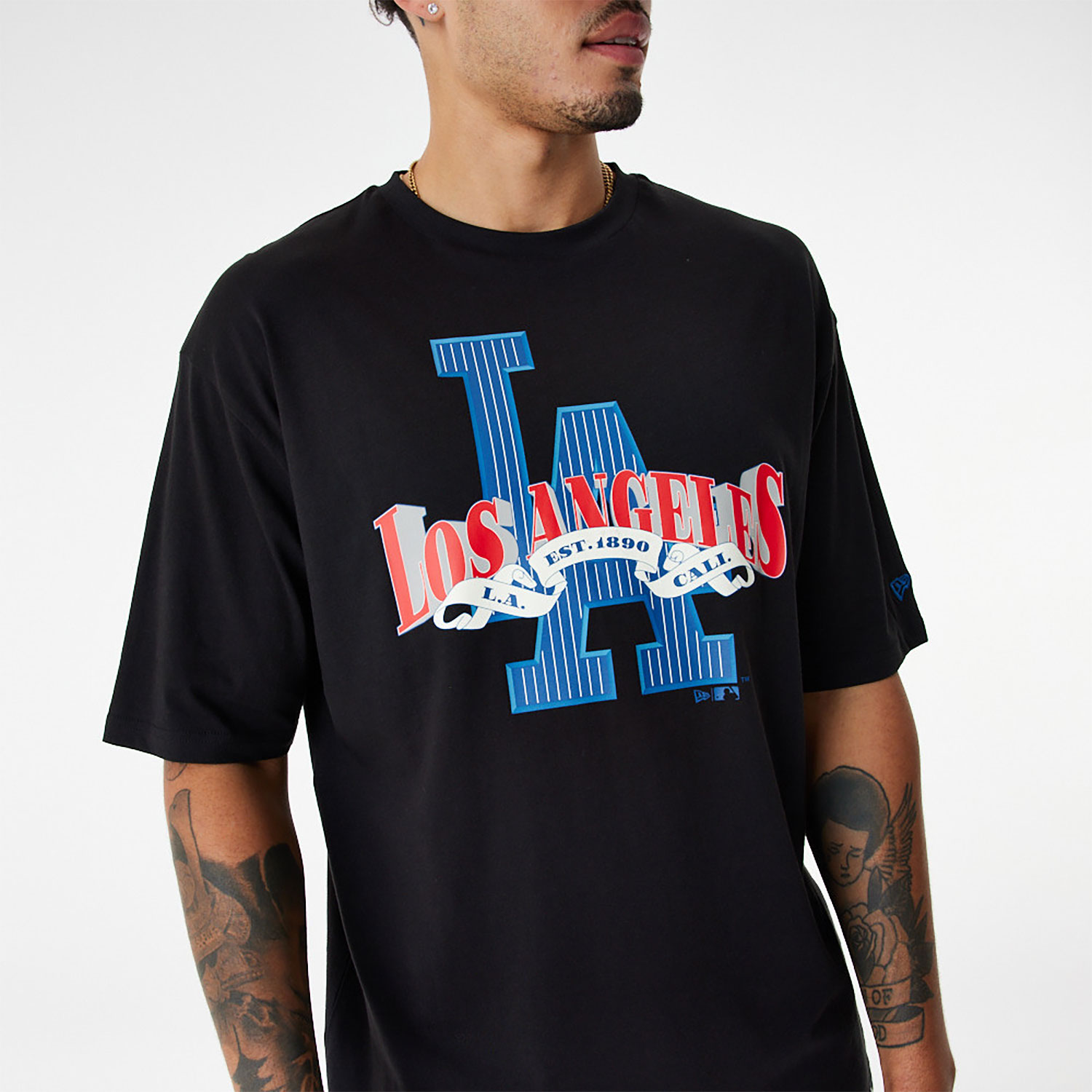 LA Dodgers MLB Arch Logo Graphic Black Oversized T-Shirt