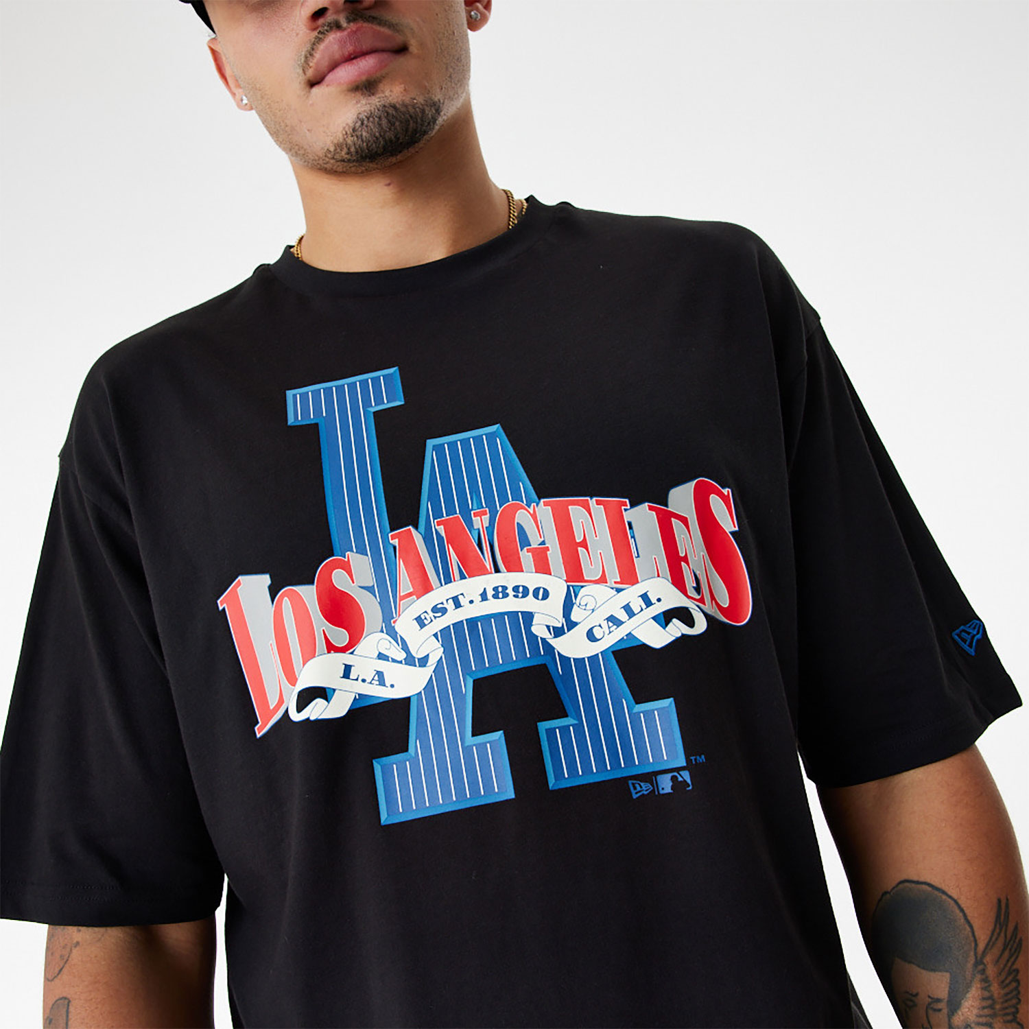 LA Dodgers MLB Arch Logo Graphic Black Oversized T-Shirt