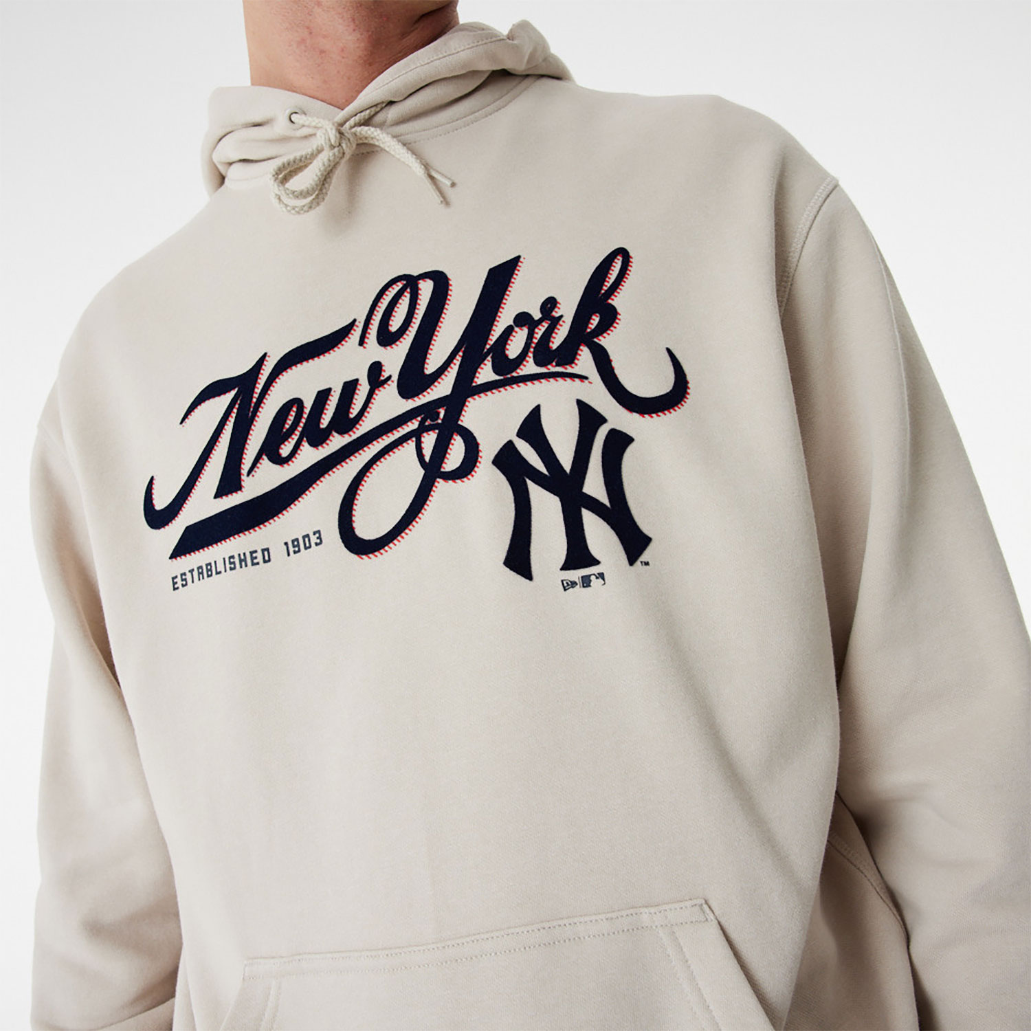 New York Yankees MLB Team Retro Graphic Light Beige Oversized Hoodie