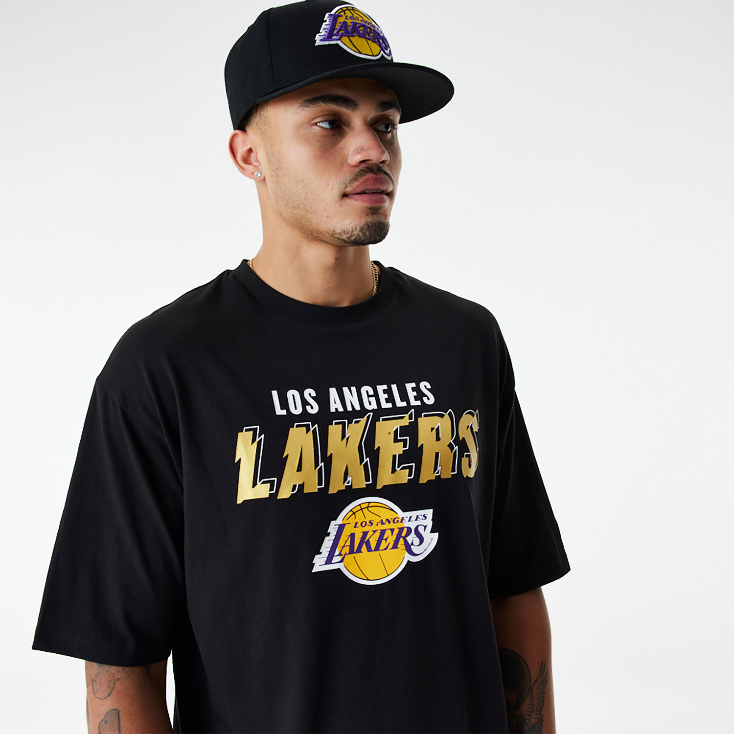 LA Lakers Team Script Black Oversized T-Shirt