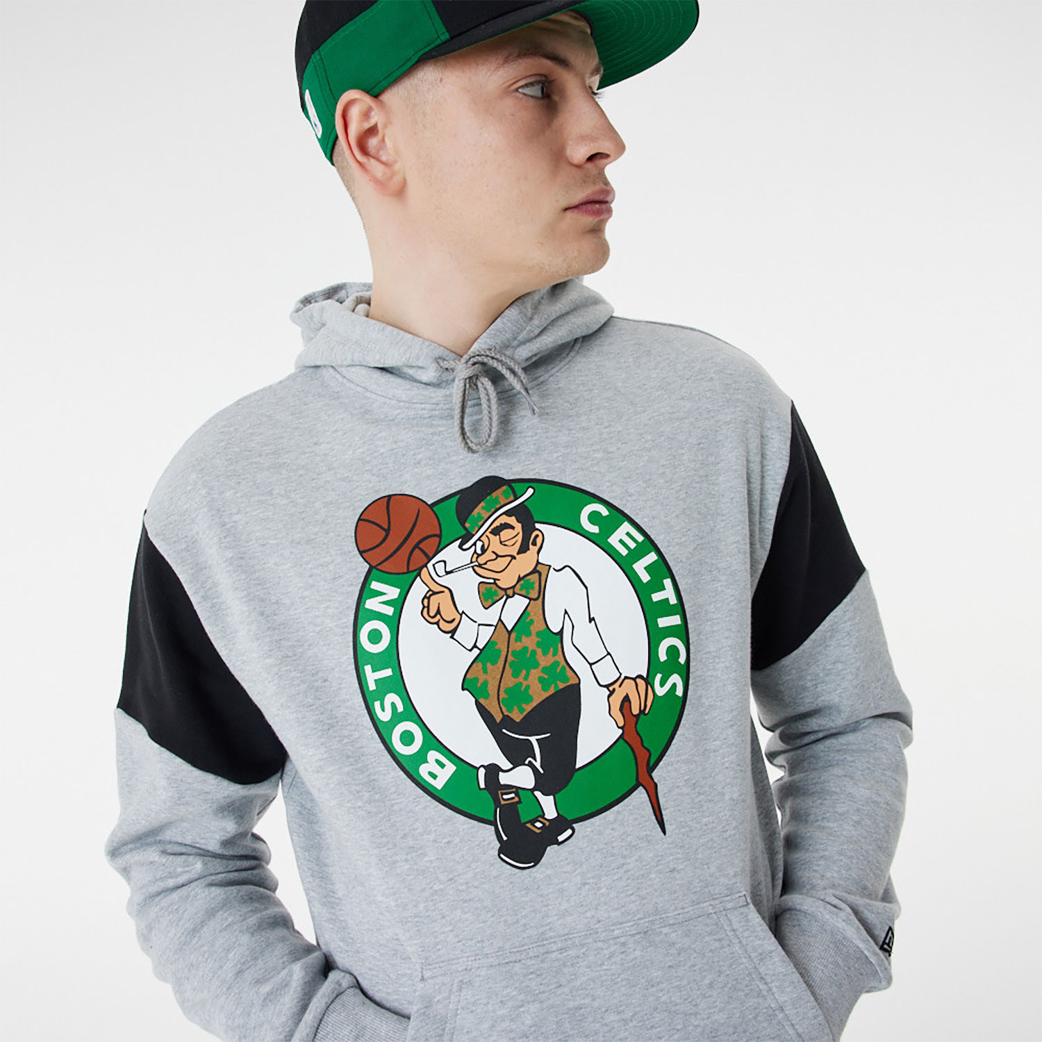 Boston Celtics NBA Colour Block Grey Oversized Hoodie