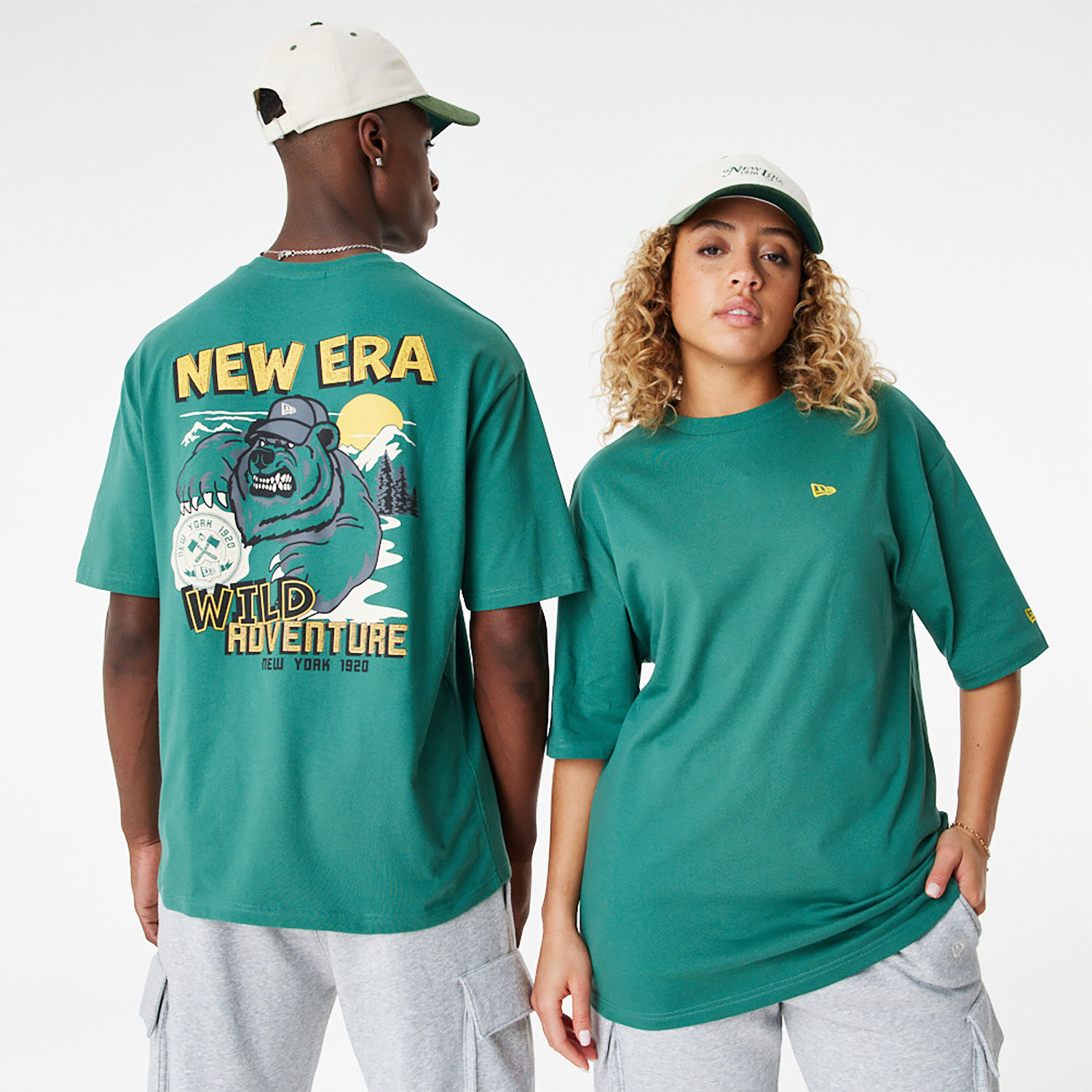 New Era Bear Character Graphic Green Oversized T-Shirt