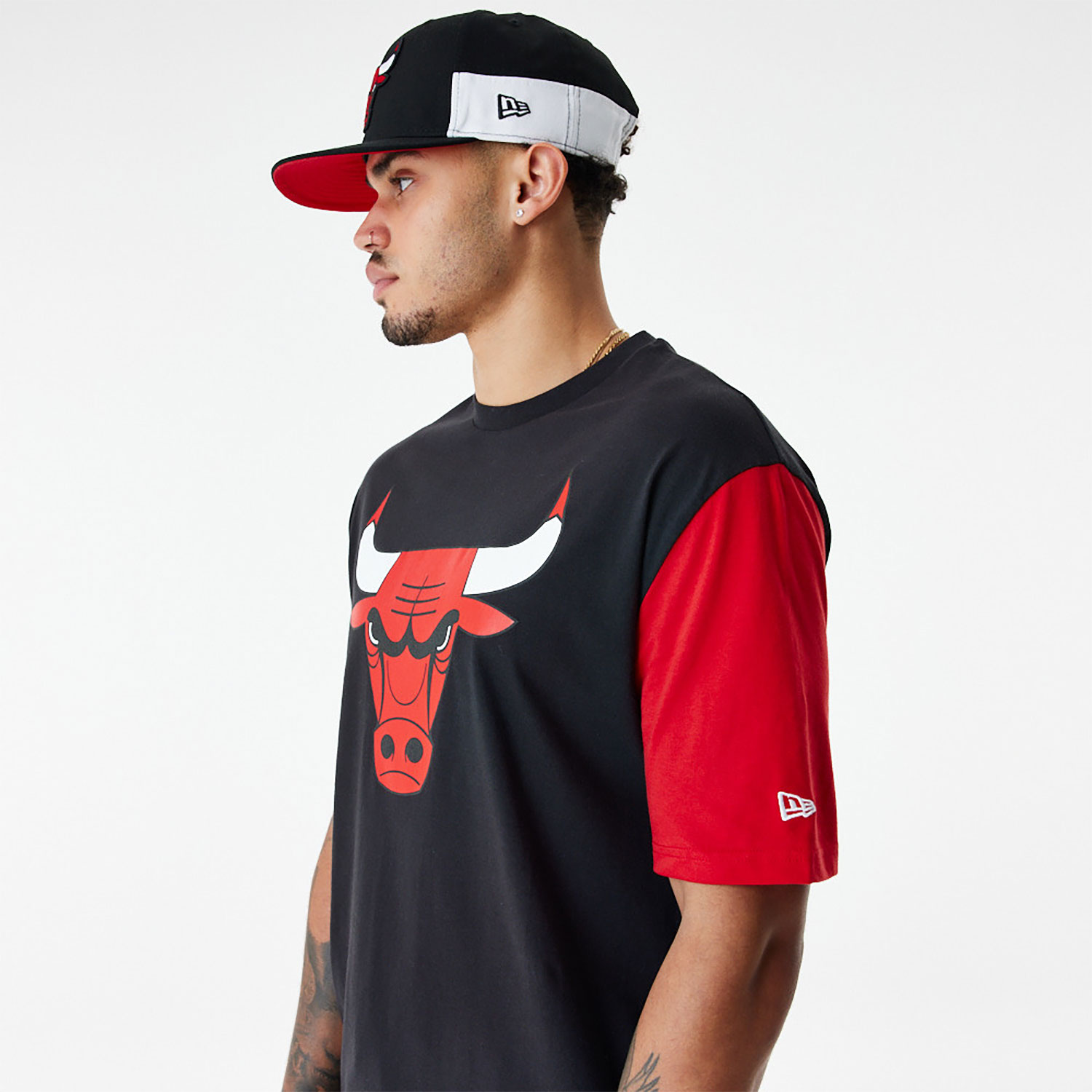 Chicago Bulls NBA Colour Block Black Oversized T-Shirt