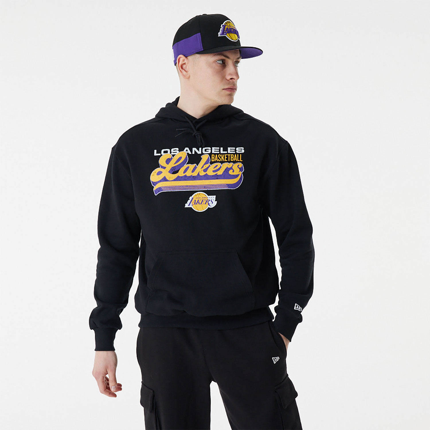 LA Lakers NBA Retro Graphic Black Oversized Hoodie