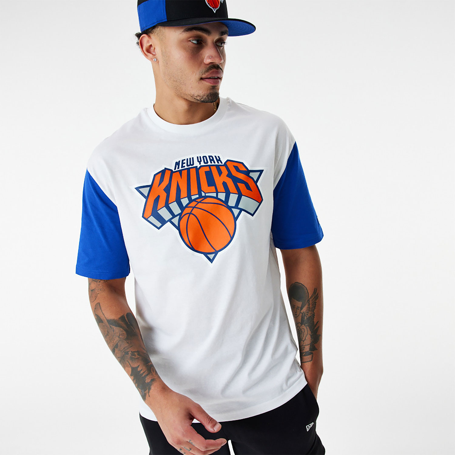 New York Knicks NBA Colour Block White Oversized T-Shirt