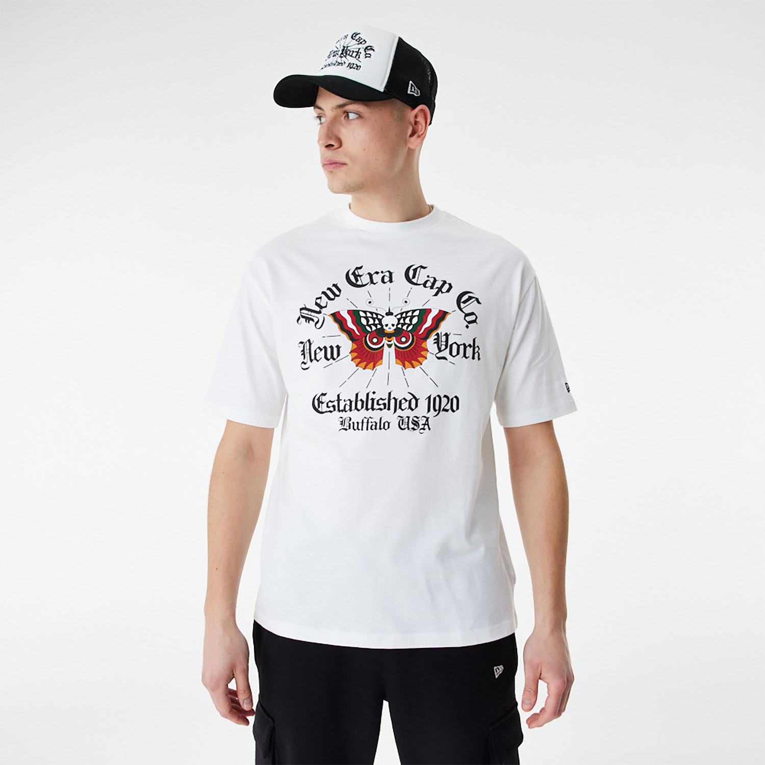 New Era Graphic Death Head Moth White Oversized T-Shirt