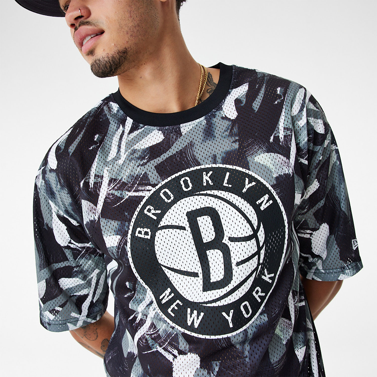 Brooklyn Nets NBA All Over Print Mesh Grey Oversized T-Shirt