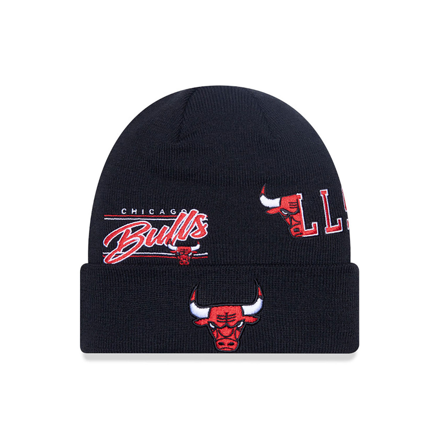 Chicago Bulls Multi Patch Black Cuff Knit Beanie Hat