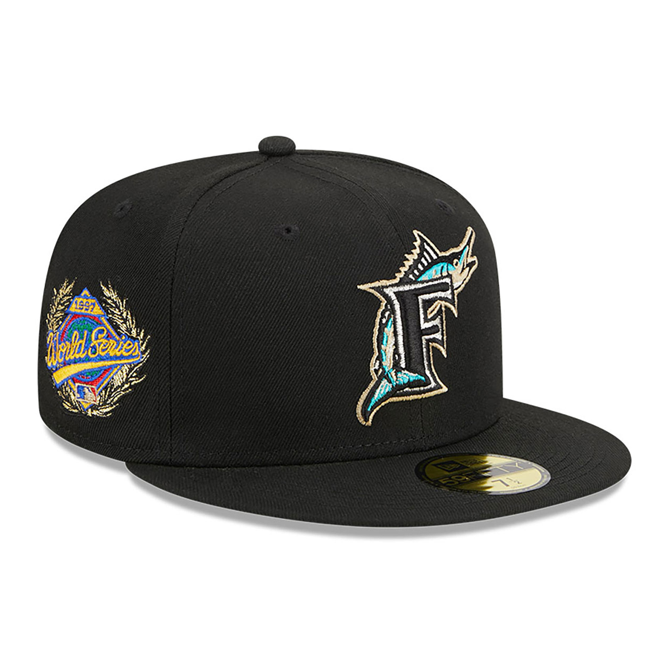 Miami Marlins Laurel Sidepatch Black 59FIFTY Fitted Cap