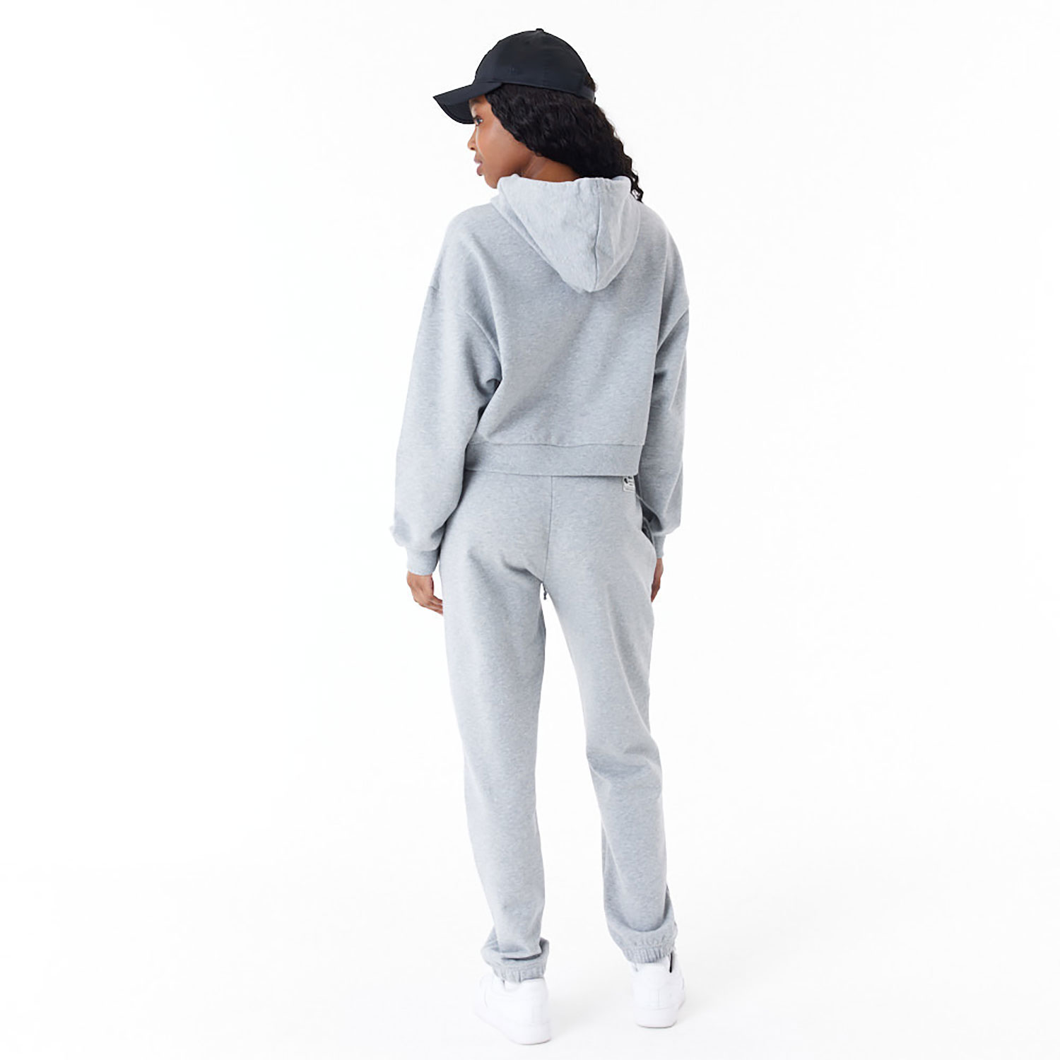 New Era Womens Arch Wordmark Grey Crop Pullover Hoodie
