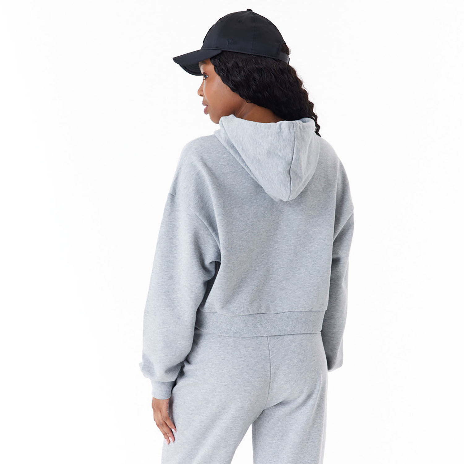 New Era Womens Arch Wordmark Grey Crop Pullover Hoodie