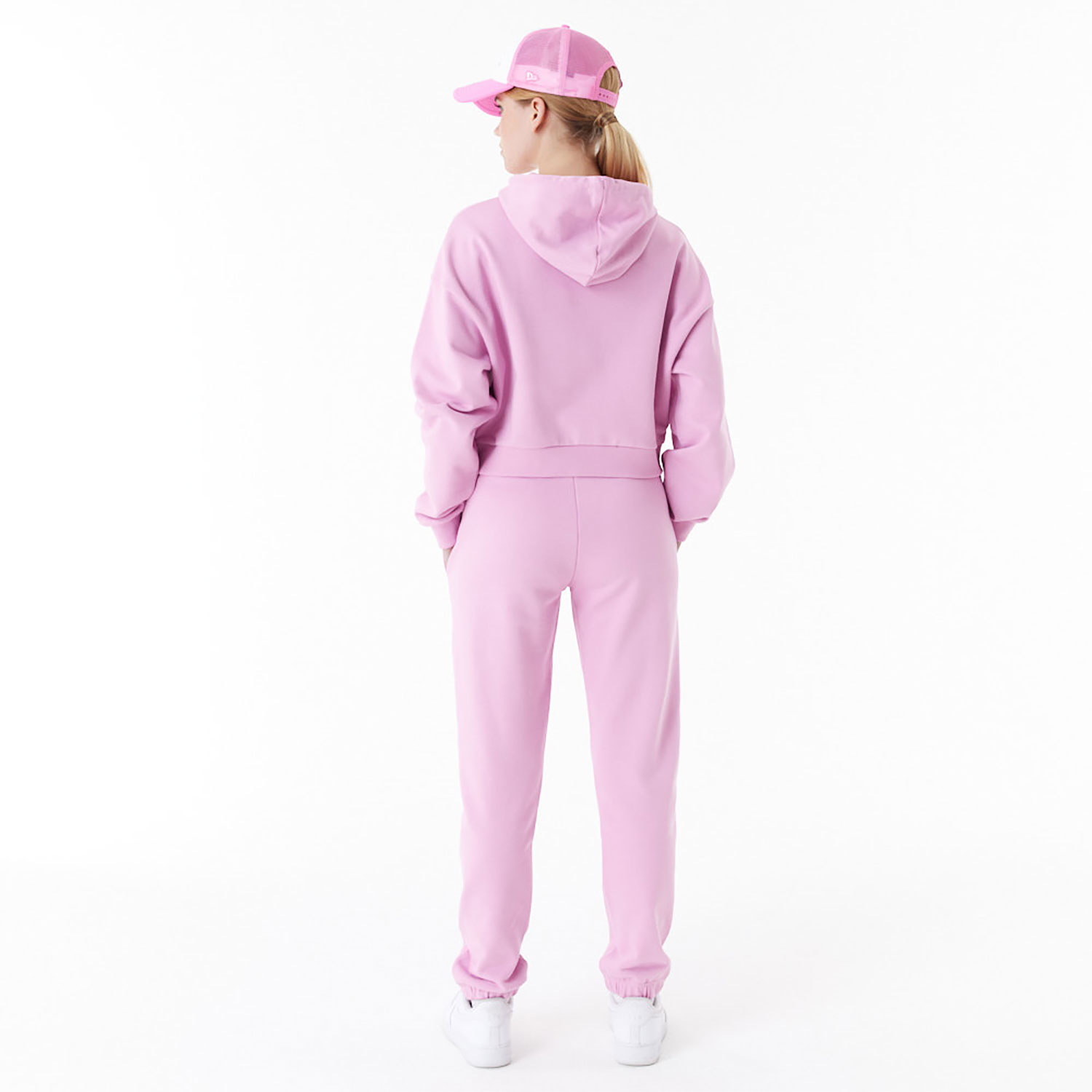 New Era Womens Arch Wordmark Pink Crop Pullover Hoodie