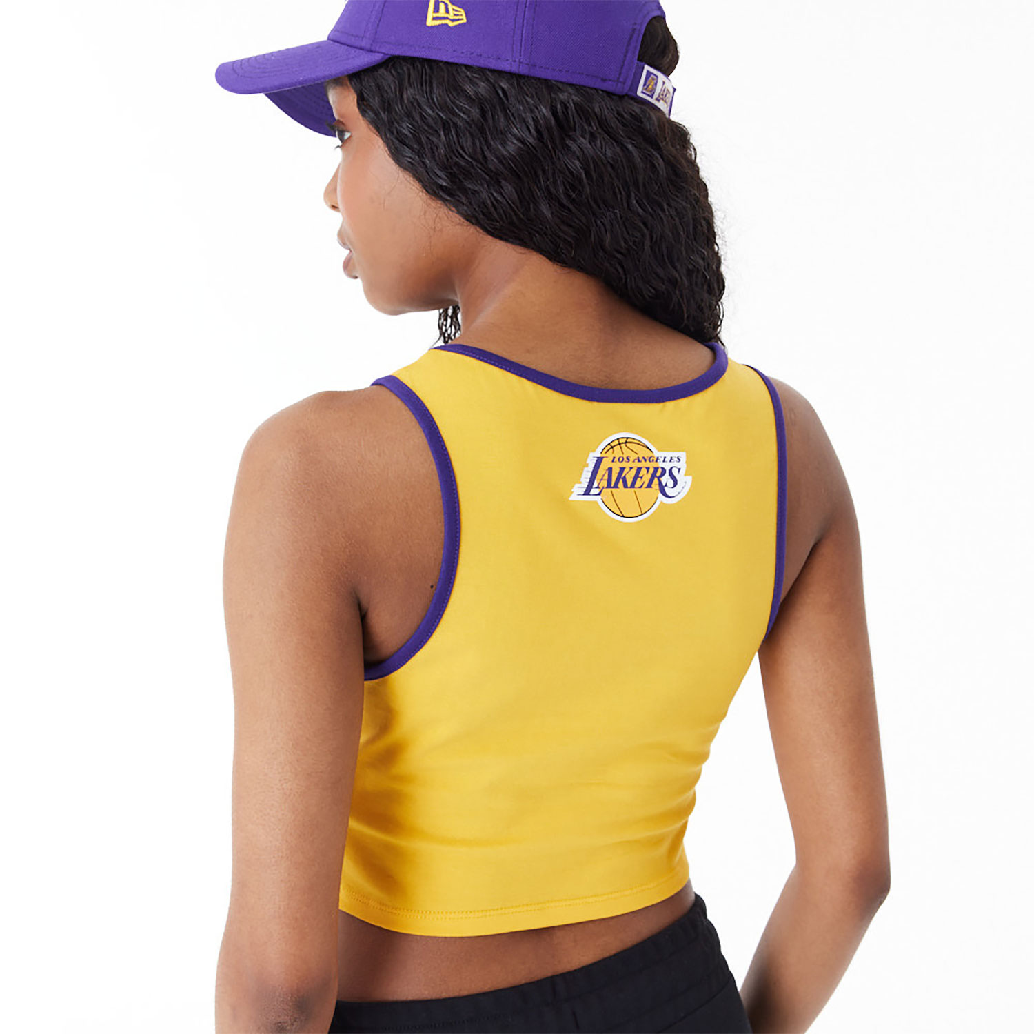 LA Lakers Womens Womens NBA Team Wordmark Yellow Crop Tank Top