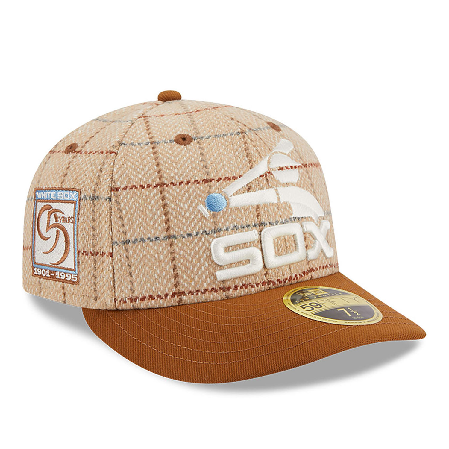 Chicago White Sox MLB Herringbone Check Beige Low Profile 59FIFTY Fitted Cap