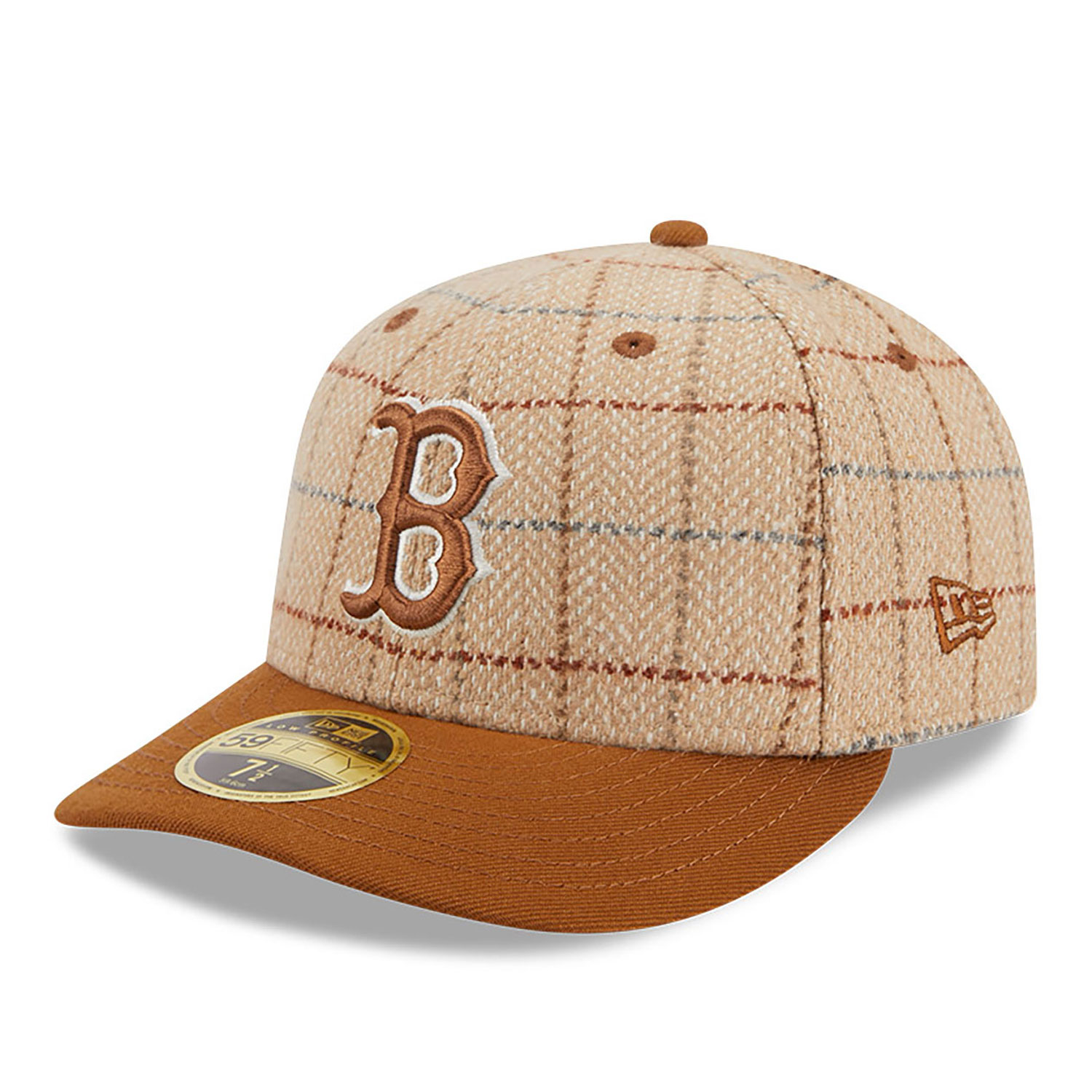 Boston Red Sox MLB Herringbone Check Beige Low Profile 59FIFTY Fitted Cap