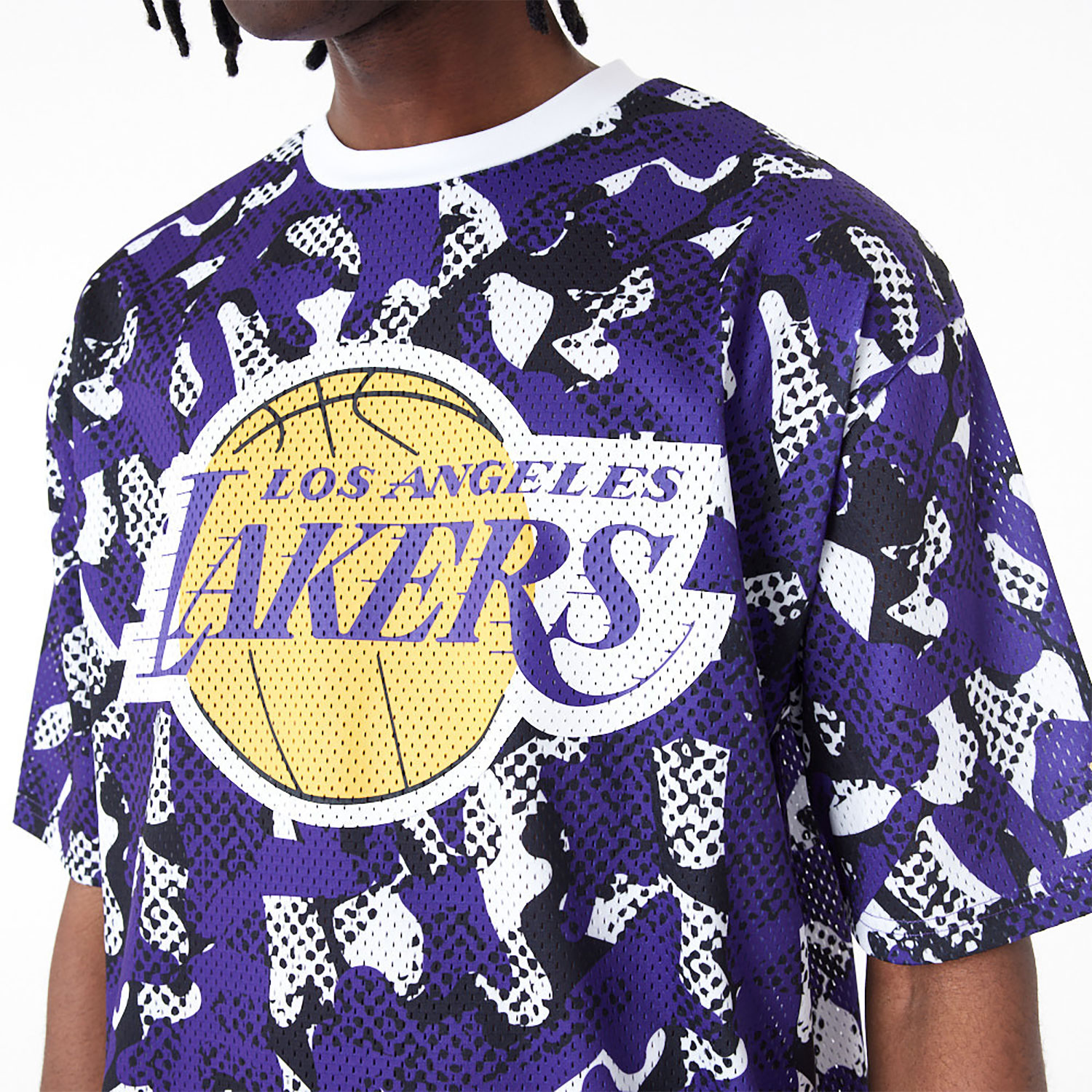 LA Lakers NBA Team All Over Print Mesh Purple Oversized T-Shirt