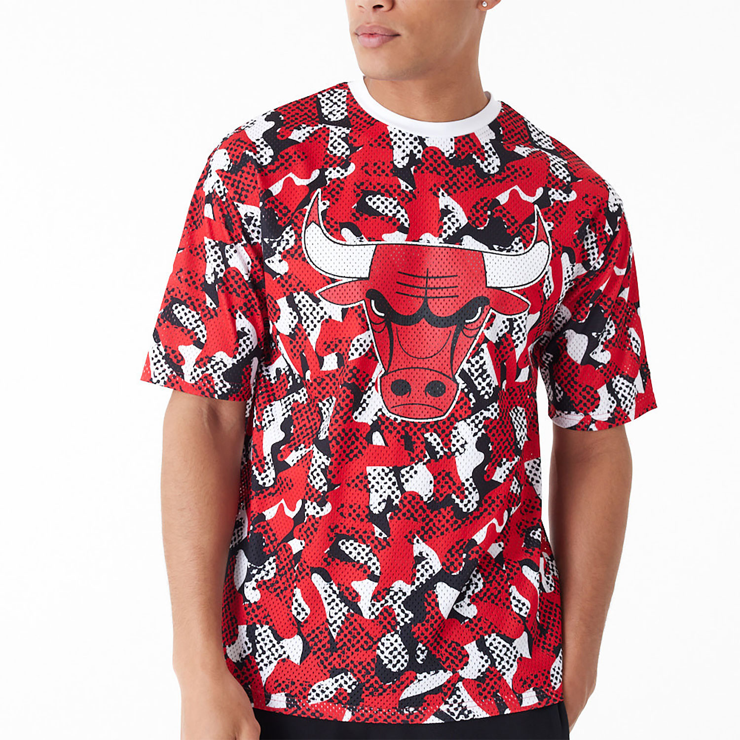 Chicago Bulls NBA Team All Over Print Mesh Red Oversized T-Shirt