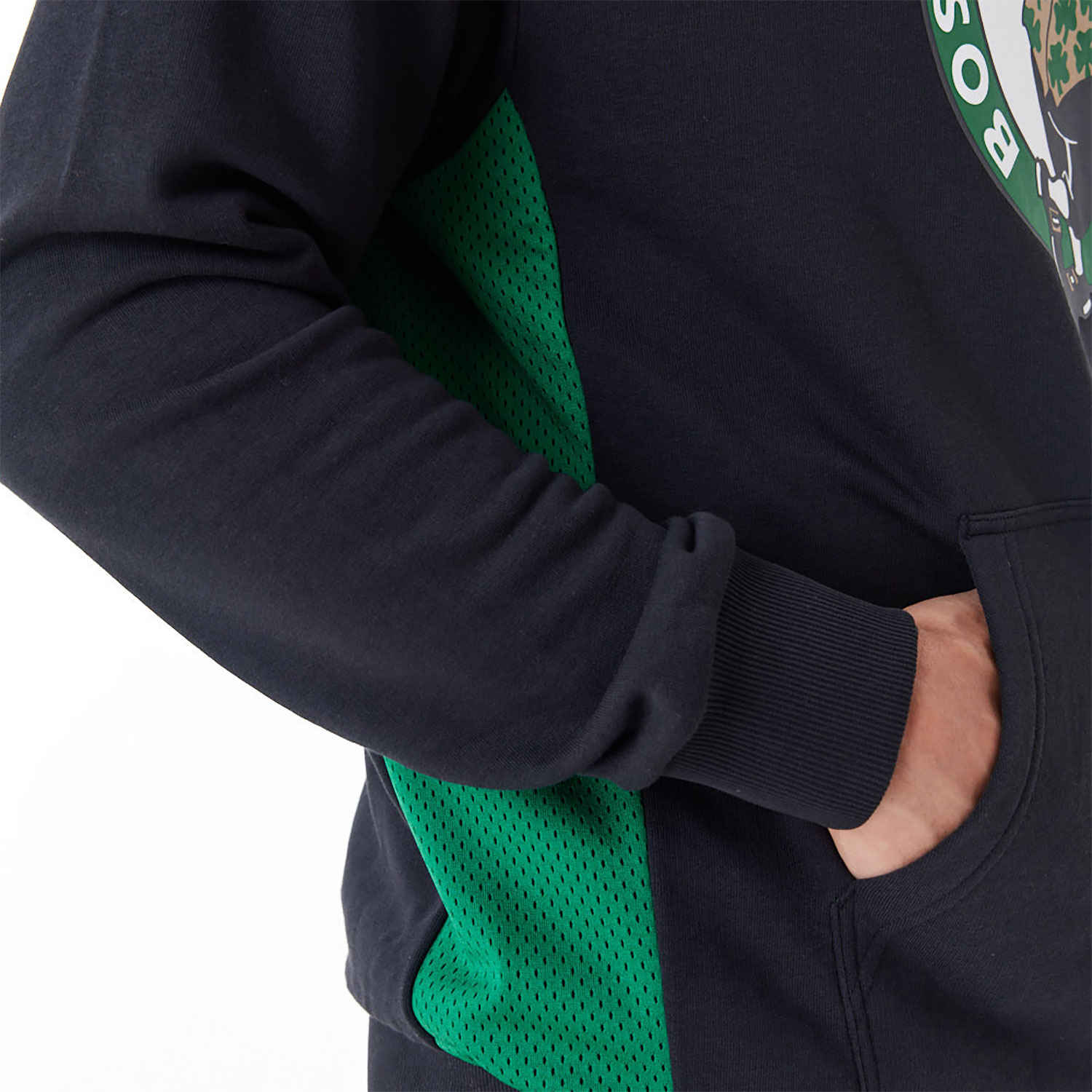 Boston Celtics NBA Mesh Panel Black Oversized Pullover Hoodie