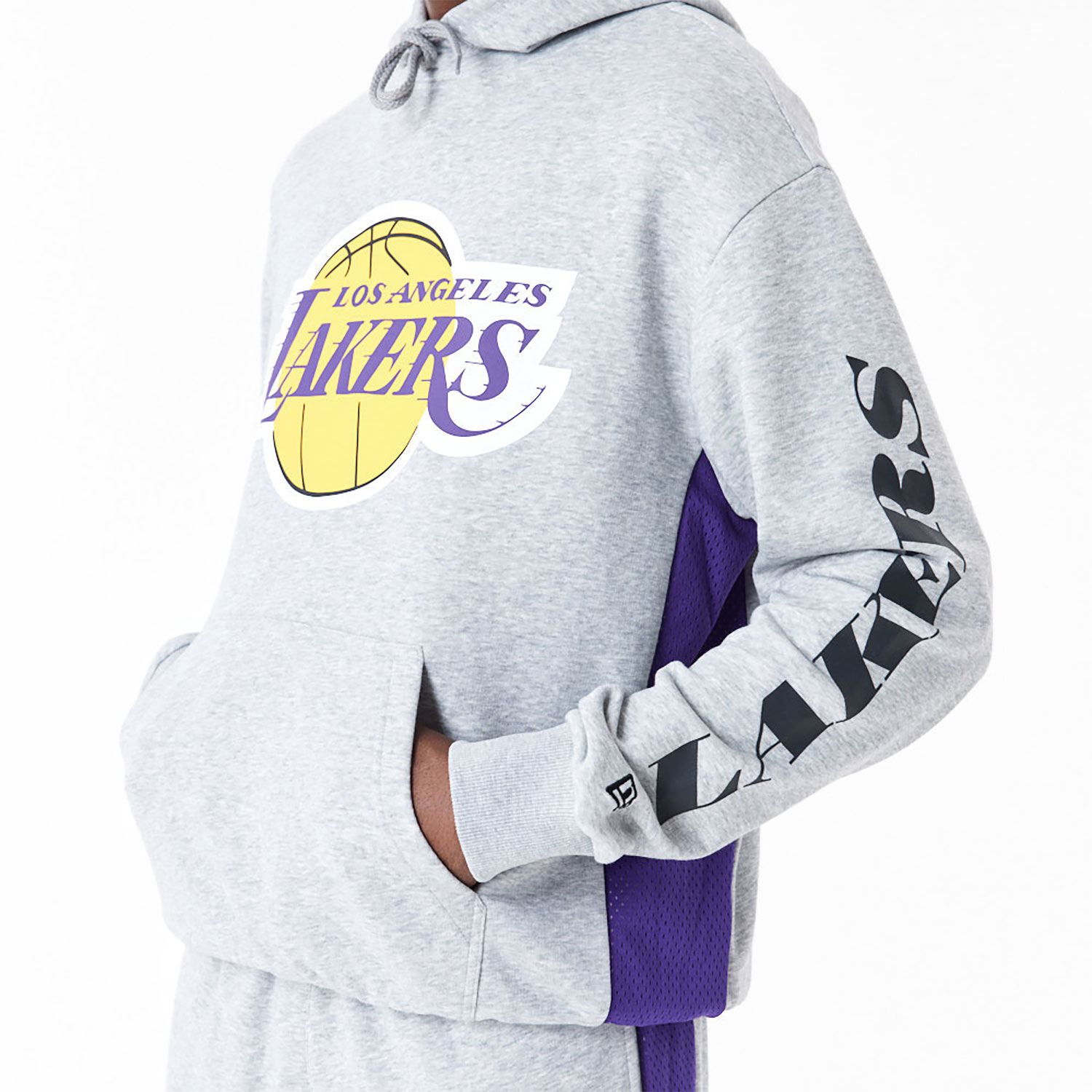 LA Lakers NBA Mesh Panel Grey Oversized Pullover Hoodie
