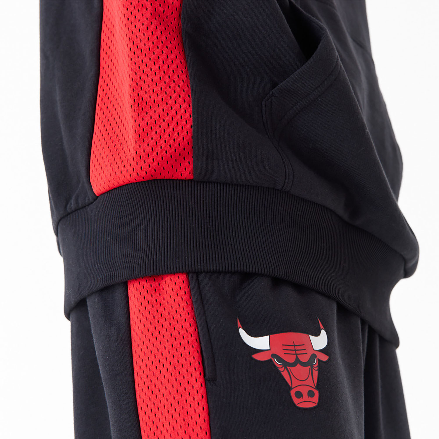 Chicago Bulls NBA Mesh Panel Black Oversized Pullover Hoodie