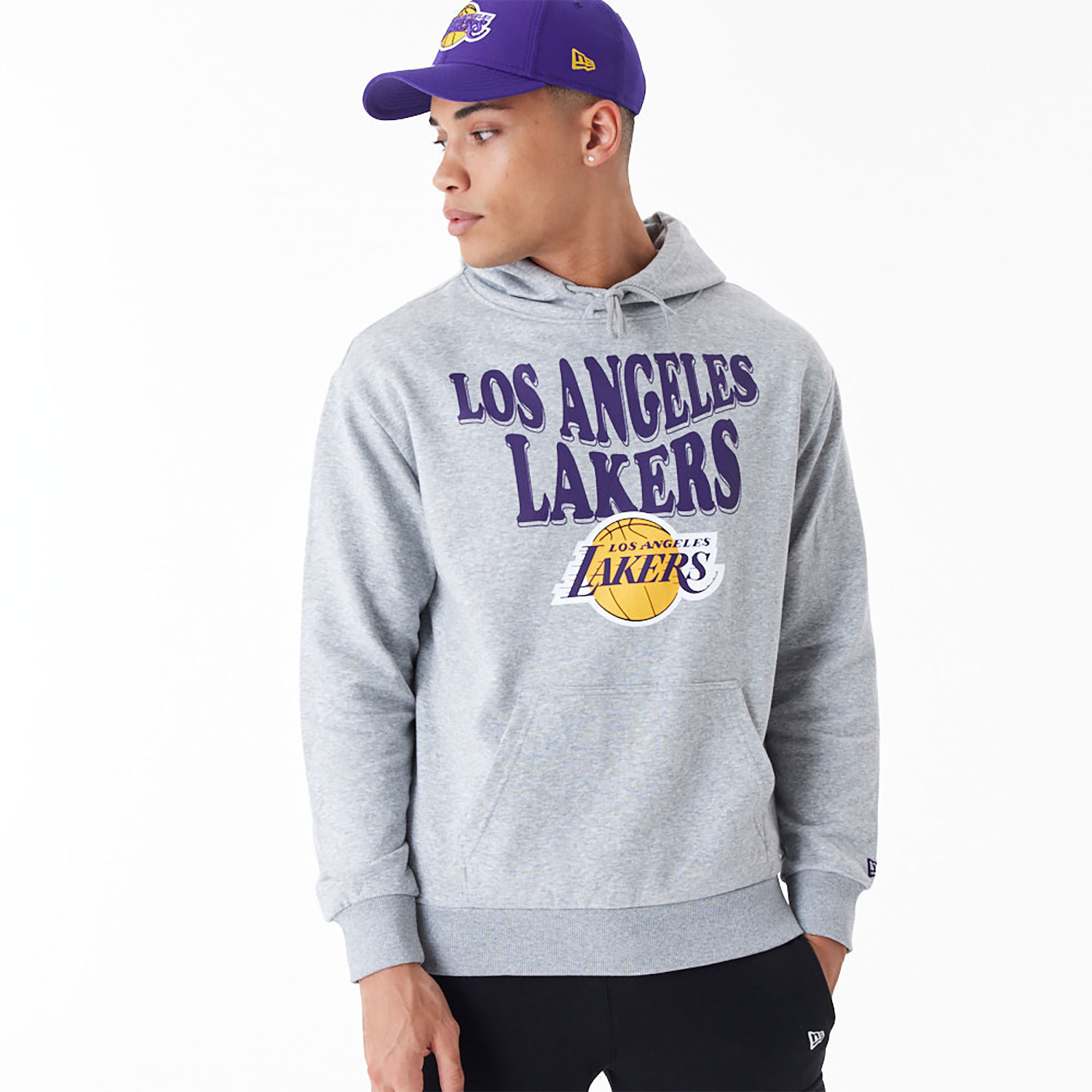 LA Lakers NBA Script Grey Oversized Pullover Hoodie