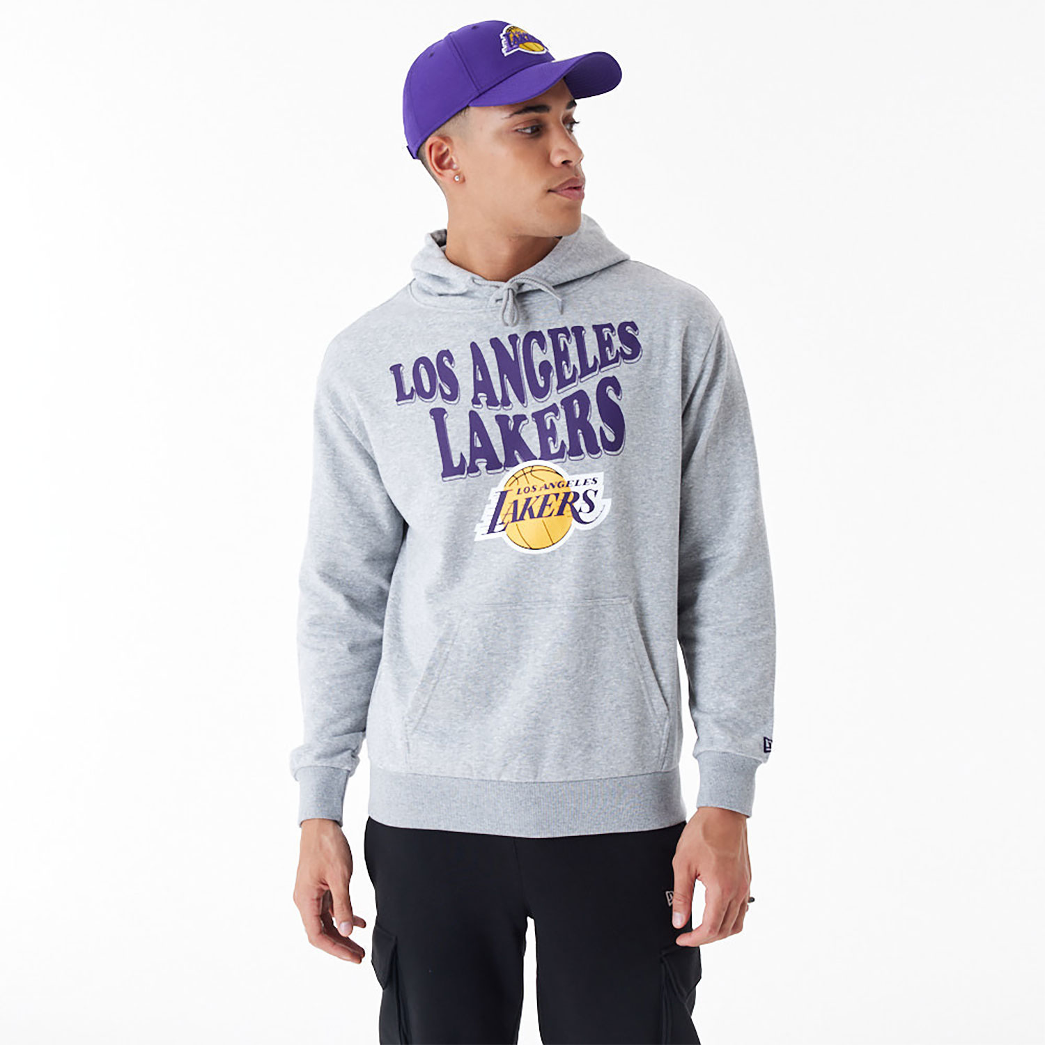 LA Lakers NBA Script Grey Oversized Pullover Hoodie