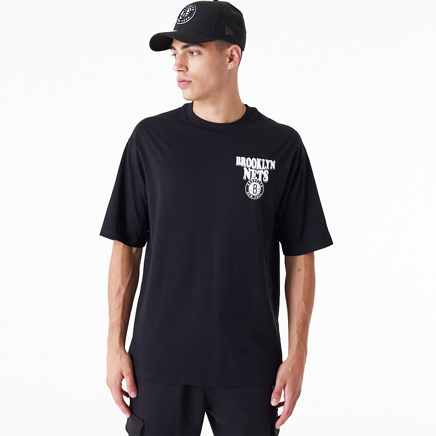 Brooklyn Nets NBA Script Black Oversized T-Shirt