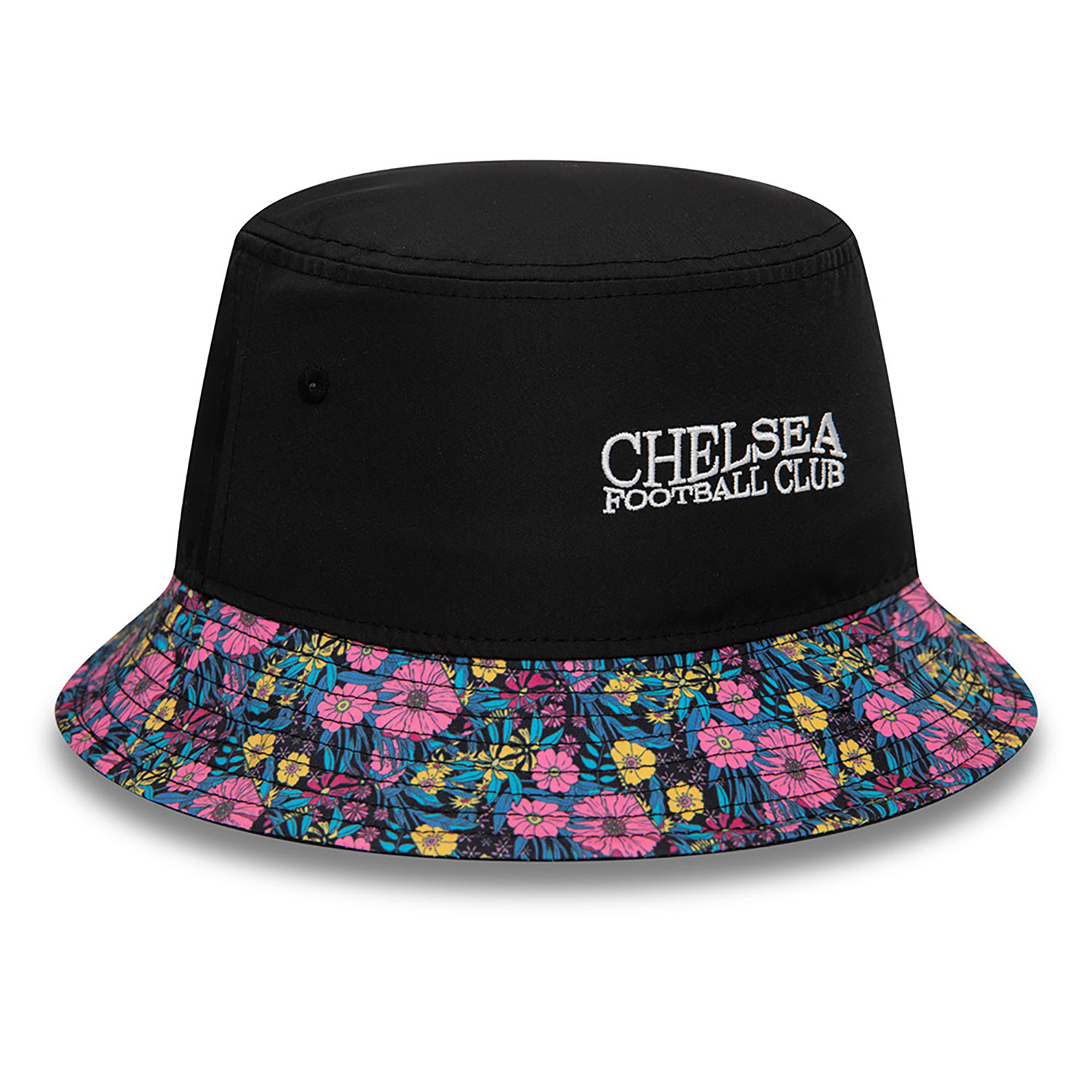 Chelsea FC Wordmark Floral All Over Print Black Bucket Hat