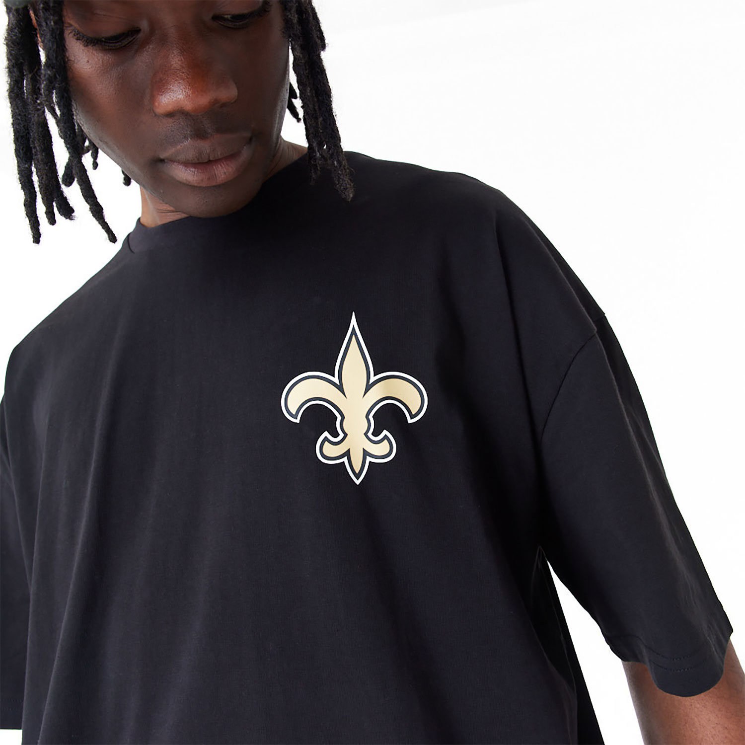 New Orleans Saints NFL Drop Shoulder Black Oversized T-Shirt
