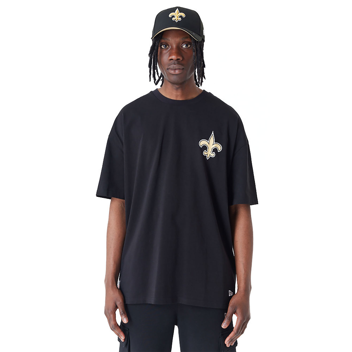 New Orleans Saints NFL Drop Shoulder Black Oversized T-Shirt